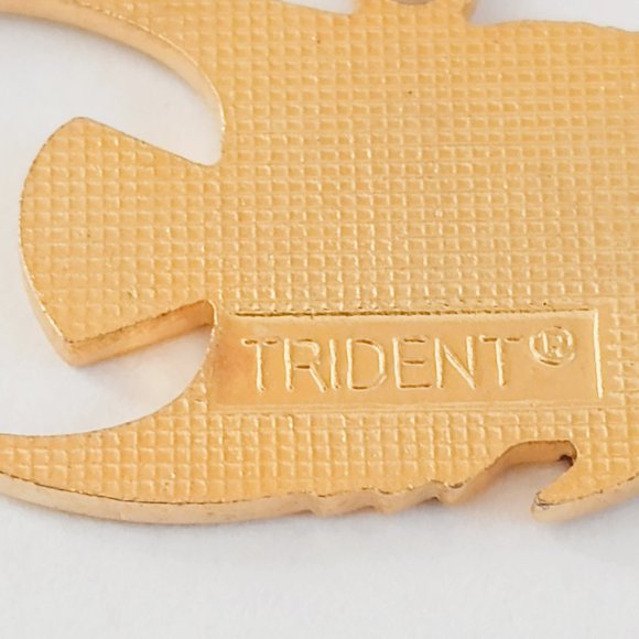 Trident Angelfish Enamel Dangle Earrings Gold Tone Pierced Drop - Picture 5 of 5